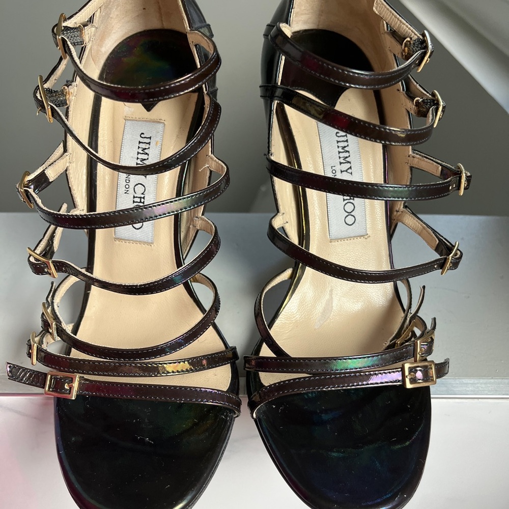 Jimmy Choo Iridescent Strappy Patent Heels Size 37